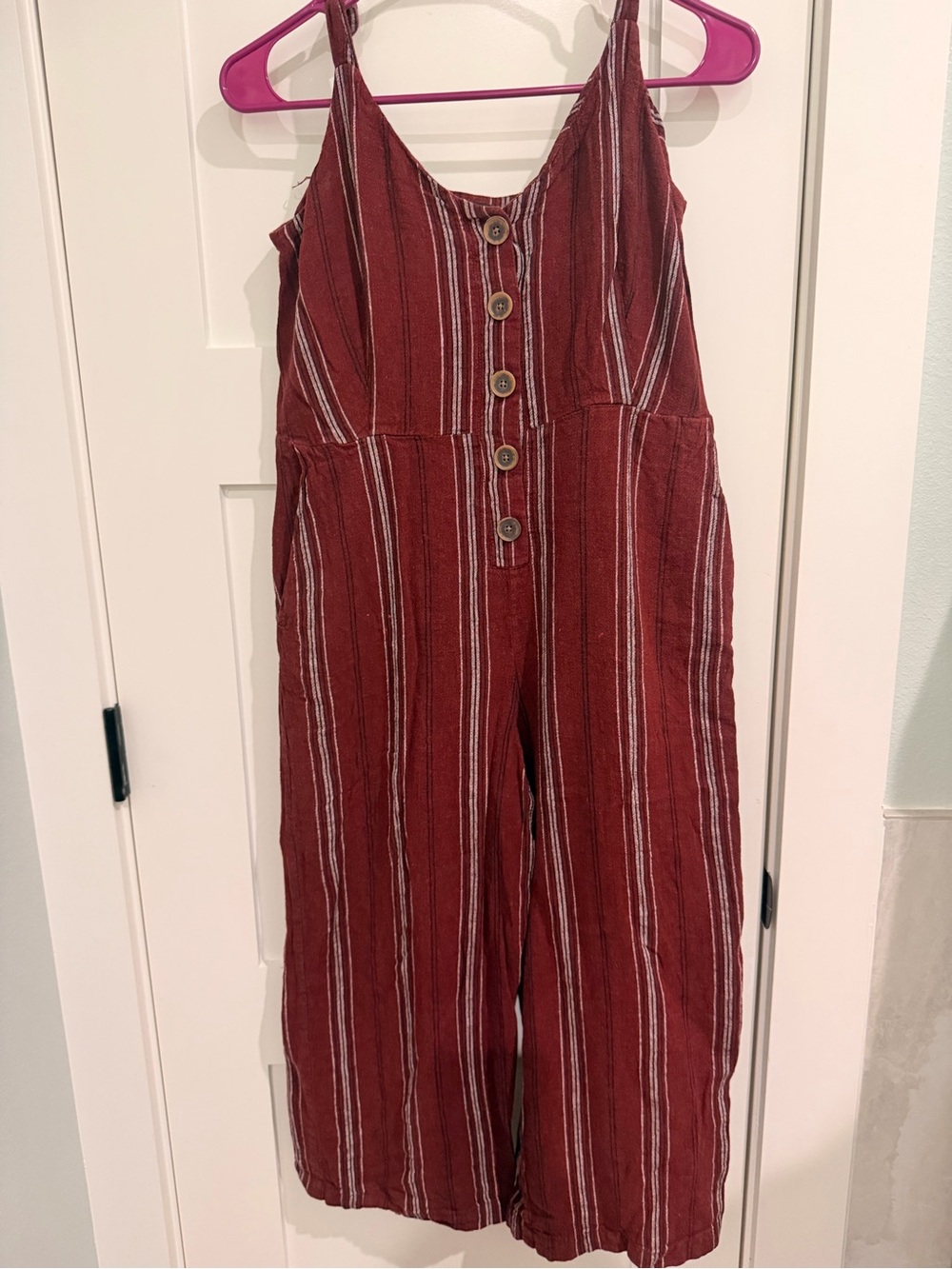 Sanctuary Rust Red Striped Button-Front Wide-Leg Jumpsuit
